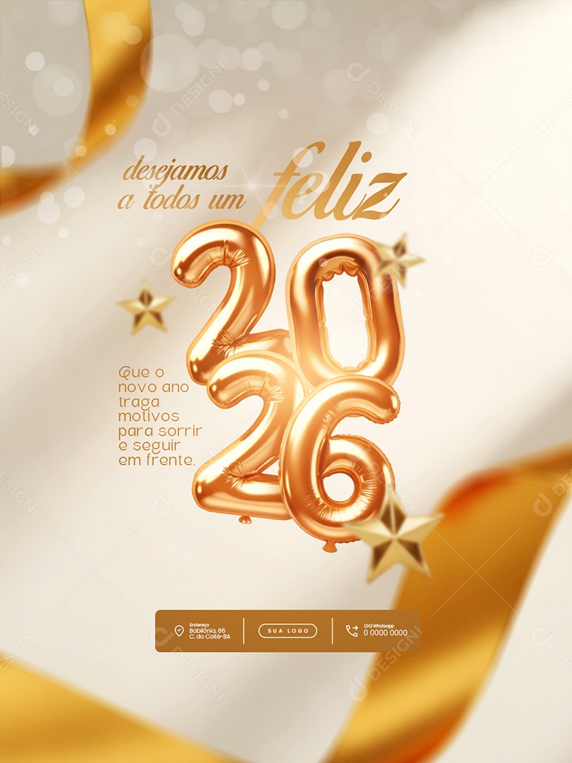 Flyer Feliz Ano Novo 2026 Feed Leveza e Boas Energias Social Media PSD Editável