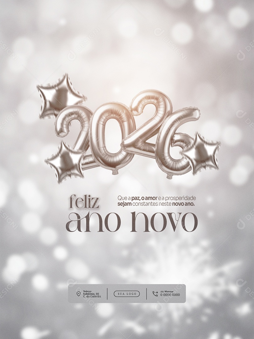 Flyer Feliz Ano Novo 2026 Feed Que o Ano Novo Venha Iluminado Social Media PSD Editável