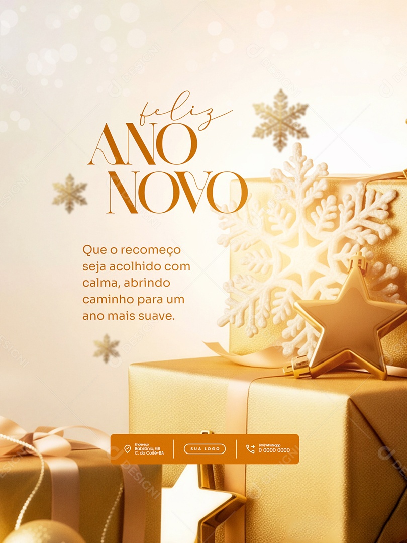 Flyer Feliz Ano Novo 2026 Feed Que o Recomeço Social Media PSD Editável