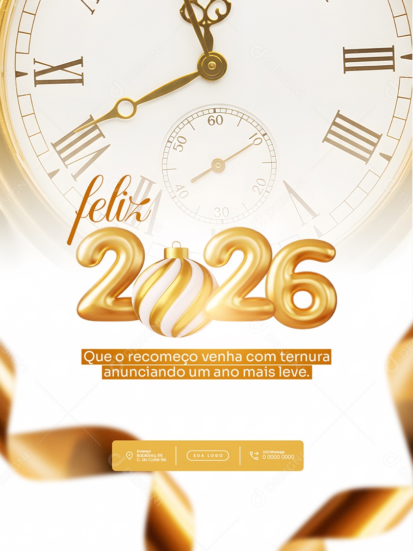 Flyer Feliz Ano Novo 2026 Feed Social Media PSD Editável