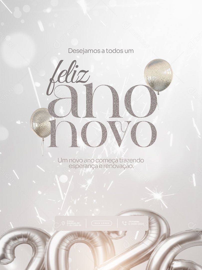 Flyer Feliz Ano Novo 2026 Feed um Ano Cheio de Alegrias Social Media PSD Editável