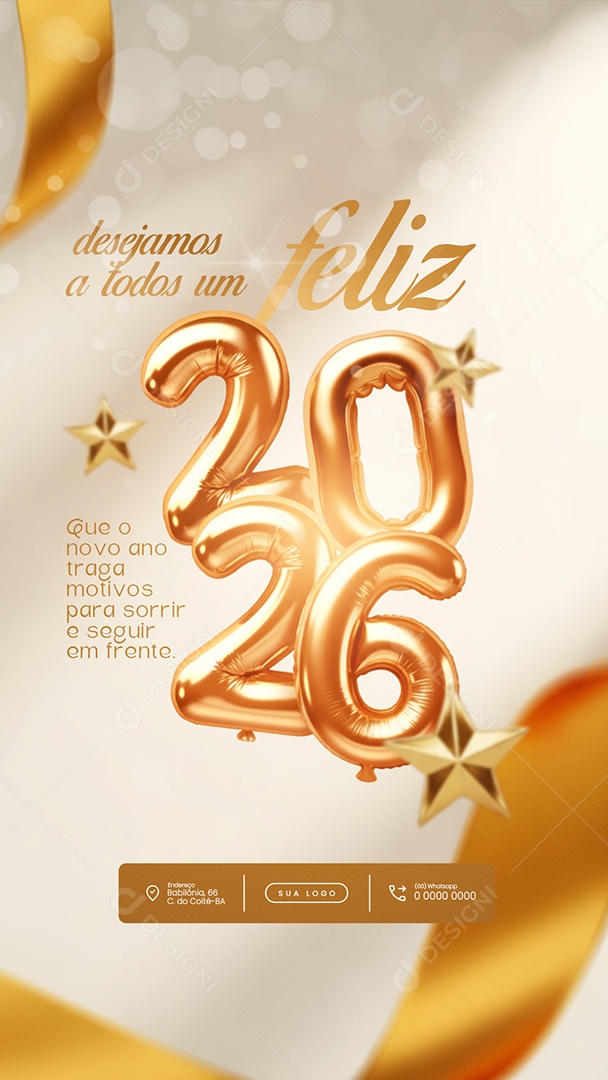 Flyer Feliz Ano Novo 2026 Story Leveza e Boas Energias Social Media PSD Editável