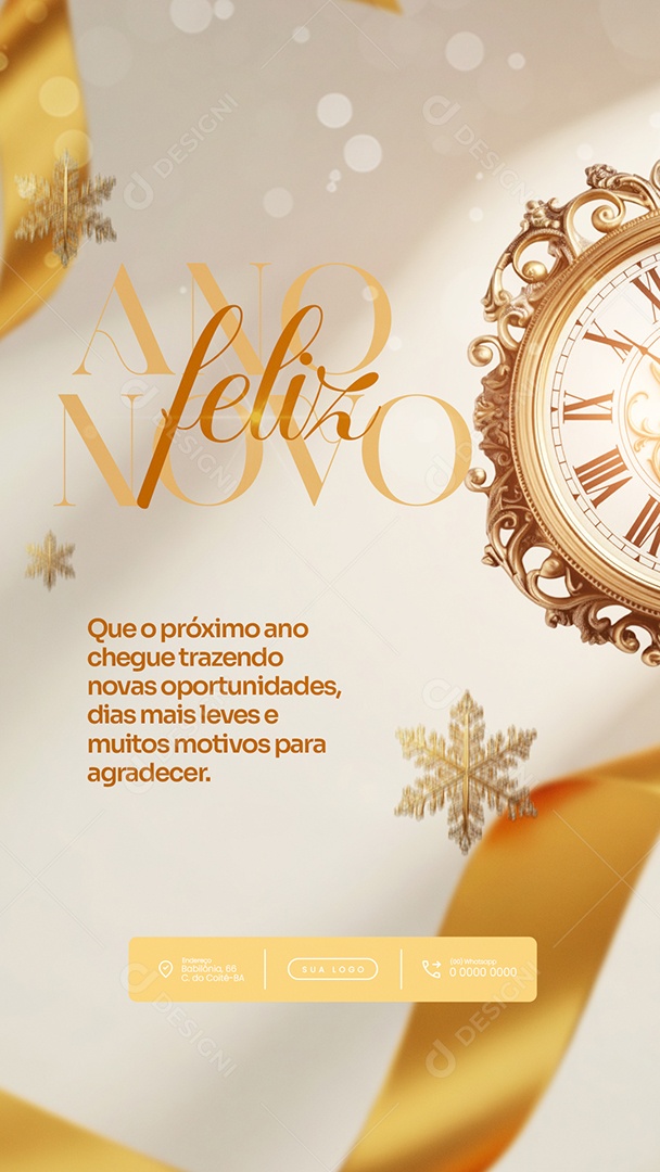 Flyer Feliz Ano Novo 2026 Story Que o Ano Novo Venha Iluminado Social Media PSD Editável