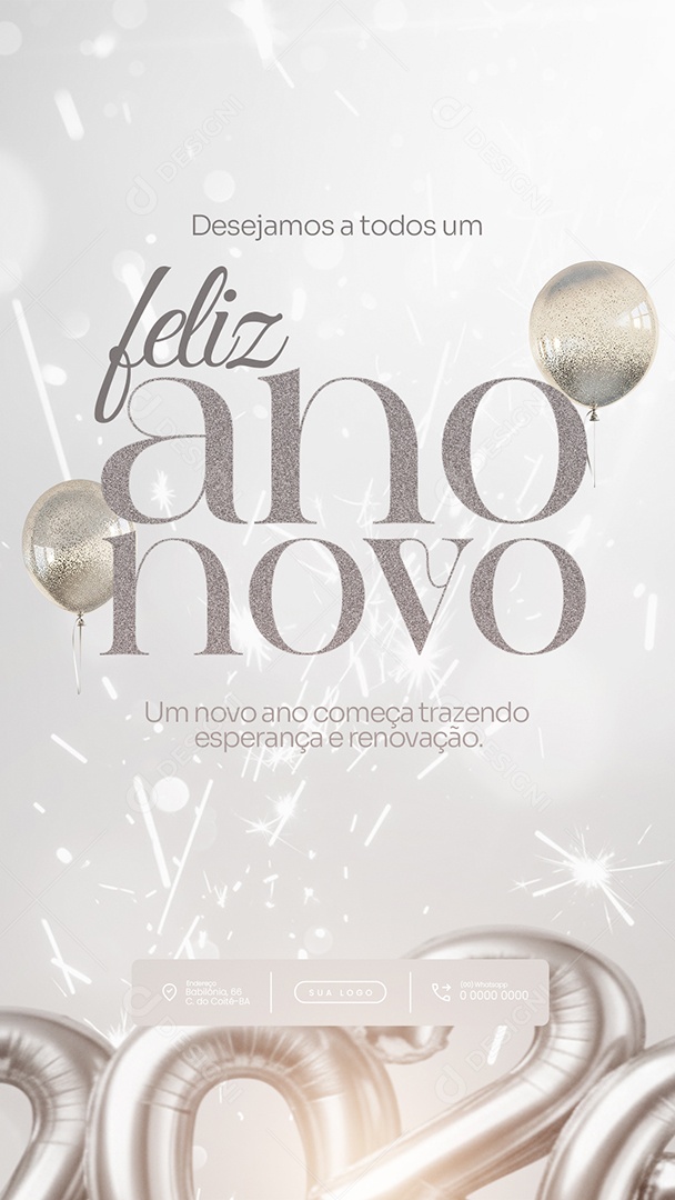 Flyer Feliz Ano Novo 2026 Story um Ano Cheio de Alegrias Social Media PSD Editável