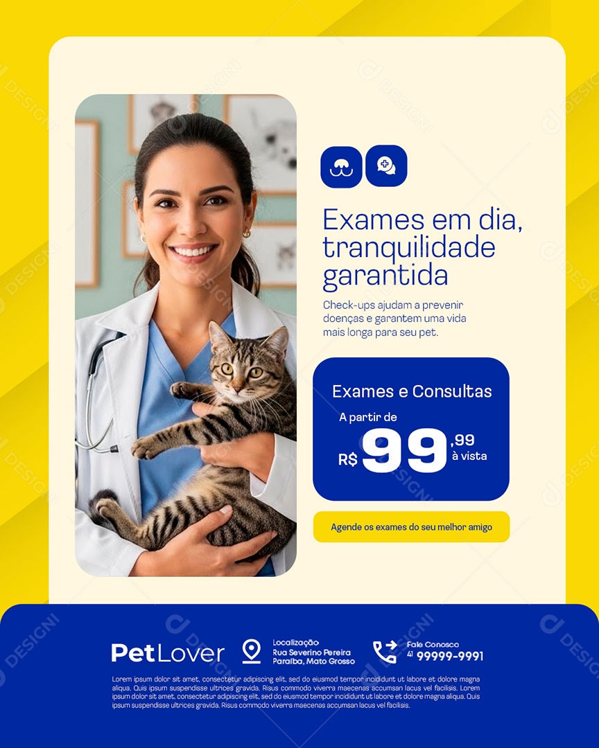 Petshop Exames em Dia Tranquilidade Garantida Social Media PSD Editável
