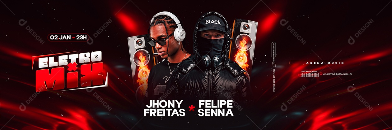 Carrossel Flyer Próximos Shows Eletro Mix Social Media PSD Editável
