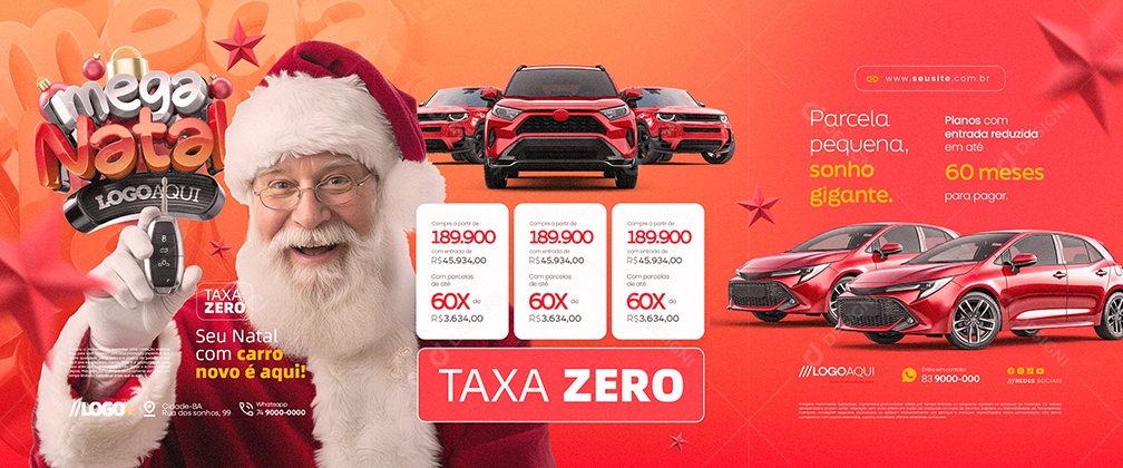Carrossel Mega Natal Concessionária Taxa Zero Seu Natal com Carro Novo Social Media PSD Editável