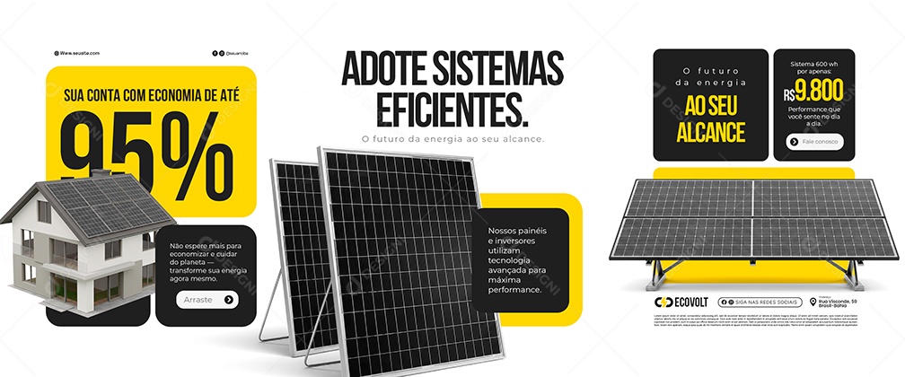 Carrossel Energia Solar Adote Sistemas Eficientes Social Media PSD Editável