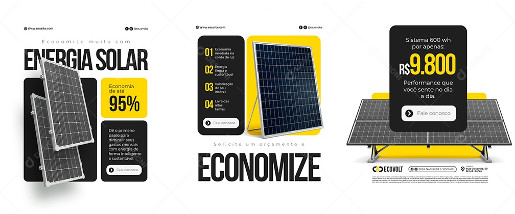 Carrossel Energia Solar Economize Social Media PSD Editável