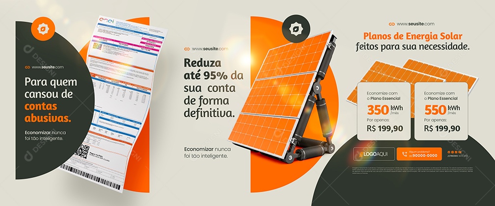 Carrossel Energia Solar Reduza Até 95% da Sua Conta de Forma Definitiva Social Media PSD Editável