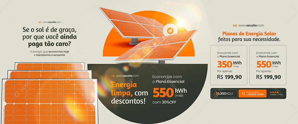 Carrossel Energia Solar Energia Limpa com Descontos Social Media PSD Editável