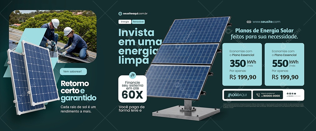 Carrossel Energia Solar Invista em Uma Energia Limpa Social Media PSD Editável