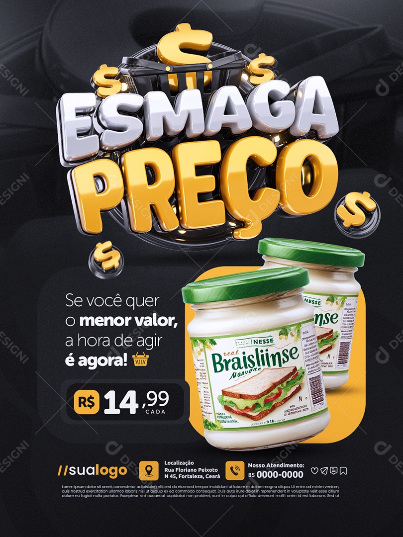 Esmaga Preço Supermercado Maionese Hora de Agir Social Media PSD Editável