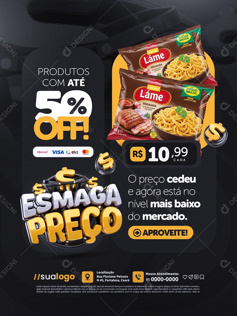Esmaga Preço Supermercado Produtos com Até 50% Off Social Media PSD Editável