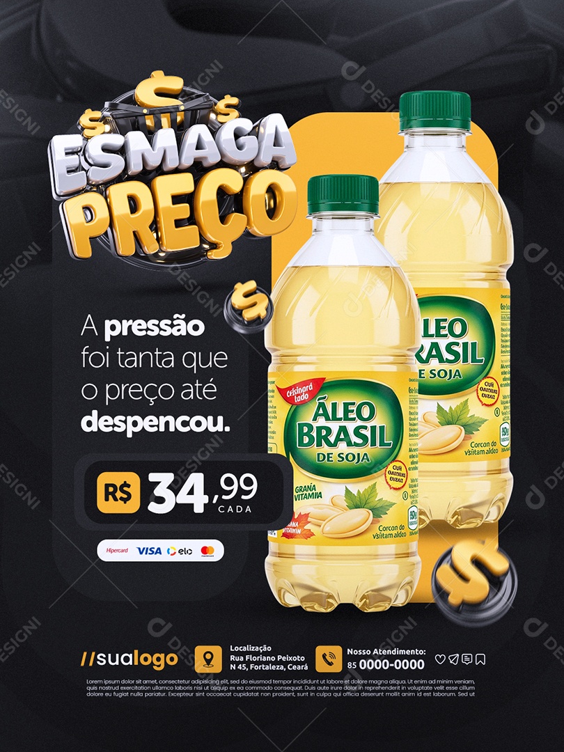 Esmaga Preço Supermercado Litro de Óleo Preço Até Despencou Social Media PSD Editável