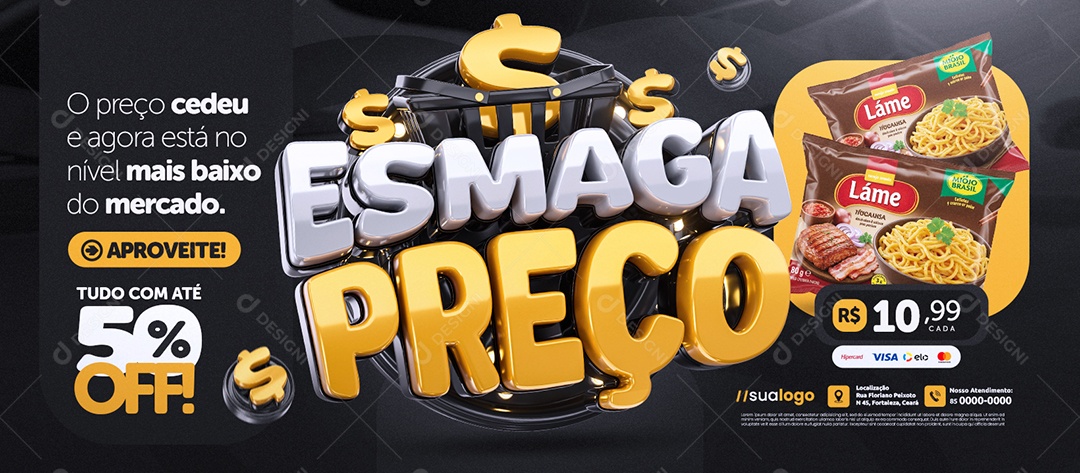 Banner Esmaga Preço Supermercado Tudo com Até 50% Off Social Media PSD Editável