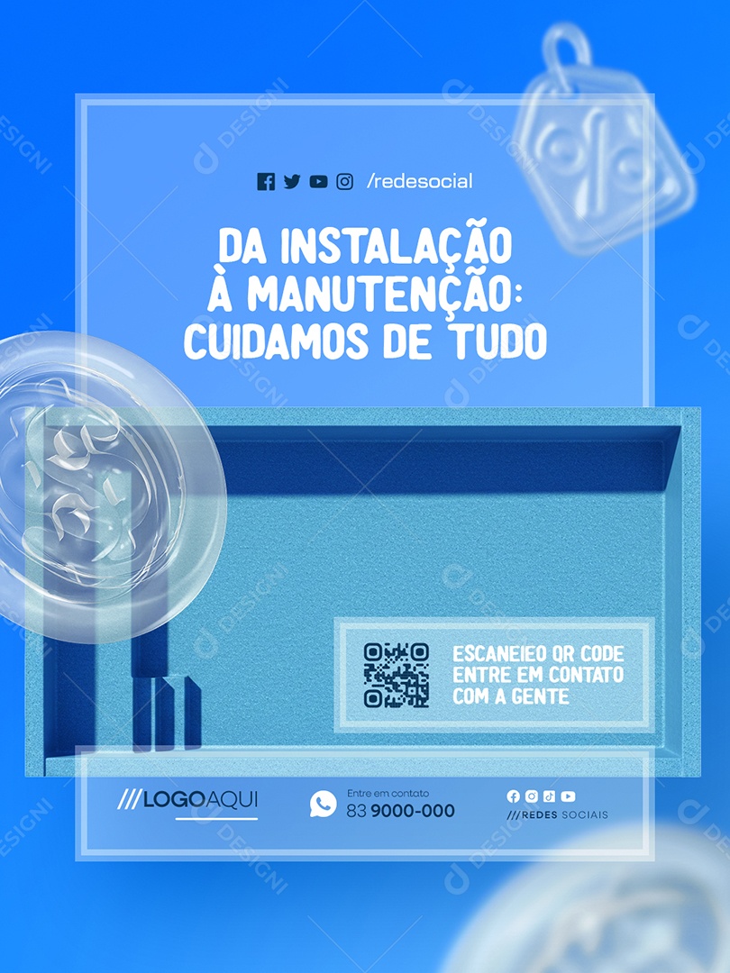 Piscina da Instalação à Manutenção Cuidamos de Tudo Social Media PSD Editável