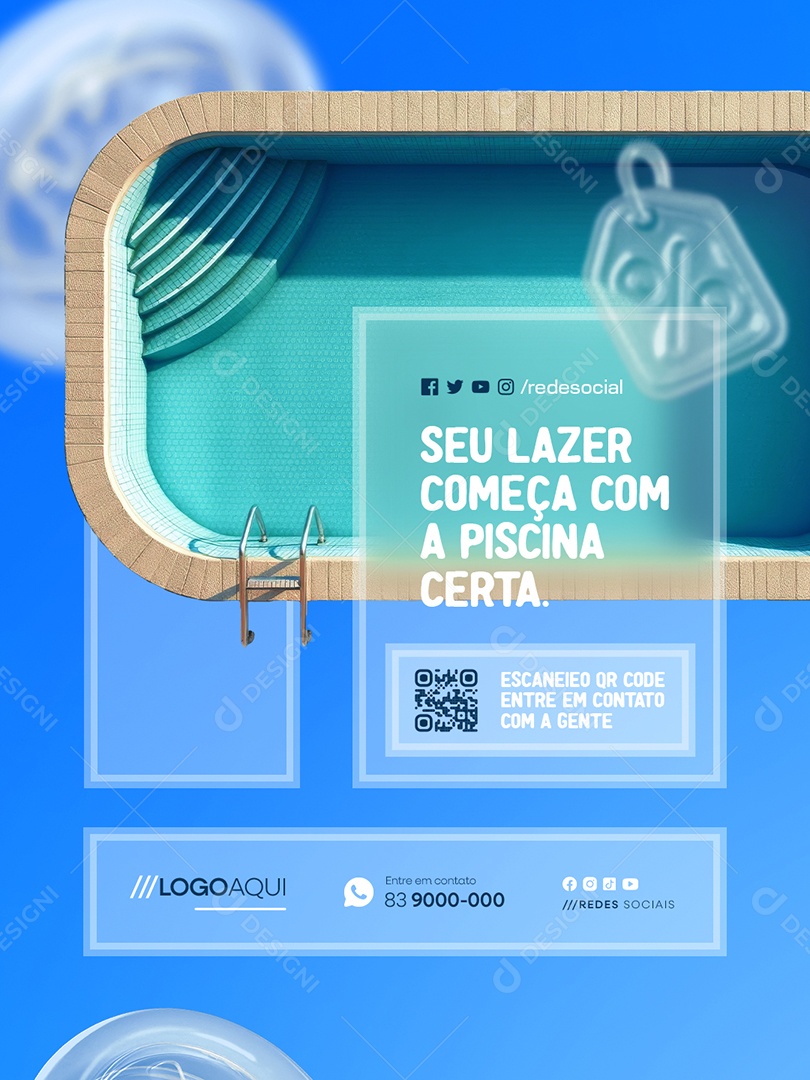 Piscina Seu Lazer Começa com a Piscina Certa Social Media PSD Editável