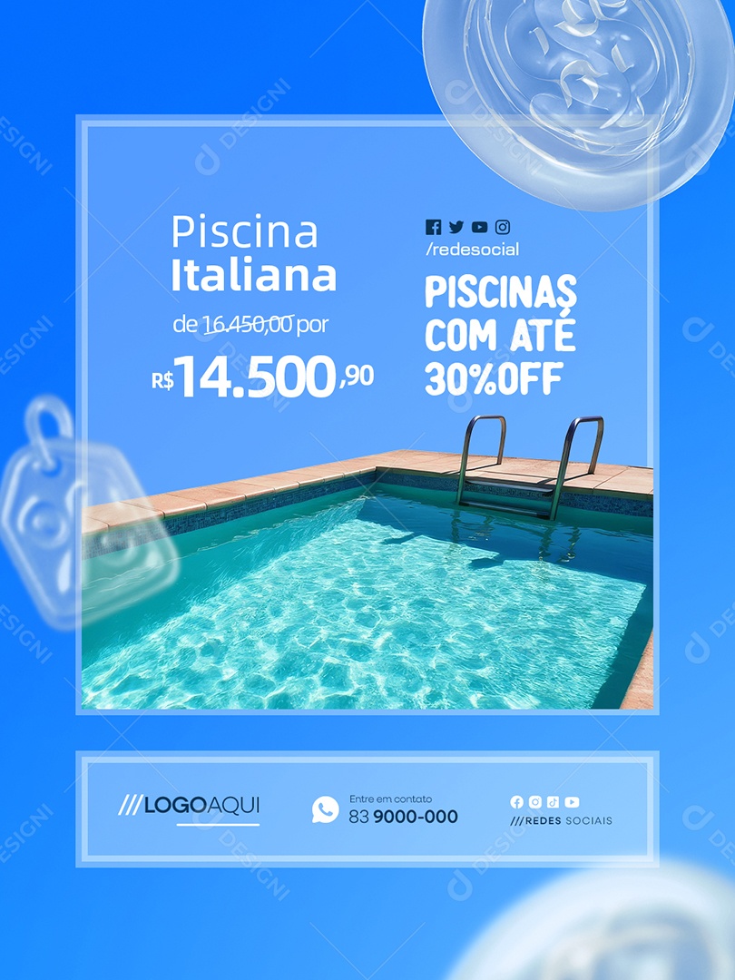 Piscina Italiana Piscinas com Até 30% Off Social Media PSD Editável