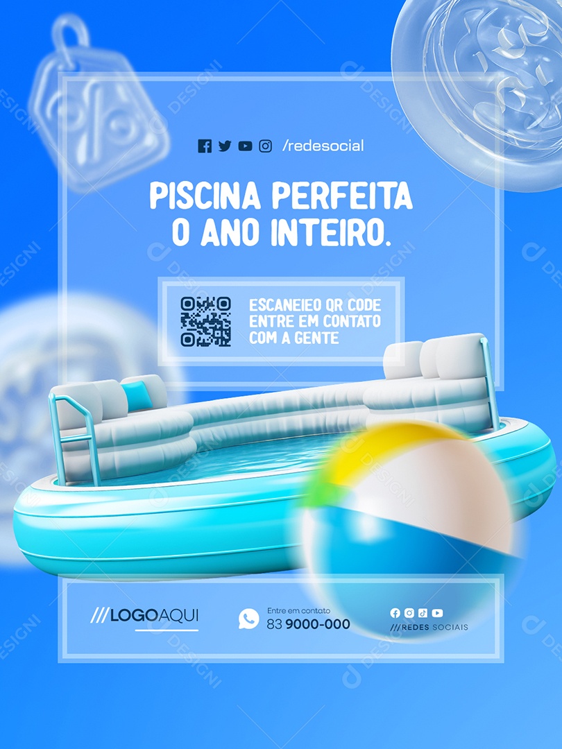 Piscina Perfeita o Ano Inteiro Social Media PSD Editável