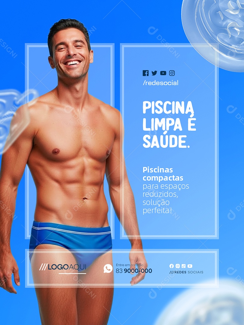 Piscina Limpa é Saúde Social Media PSD Editável