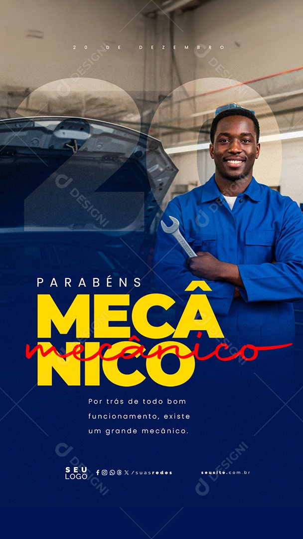 Story Dia do Mecânico 20 de Dezembro Parabéns Social Media PSD Editável