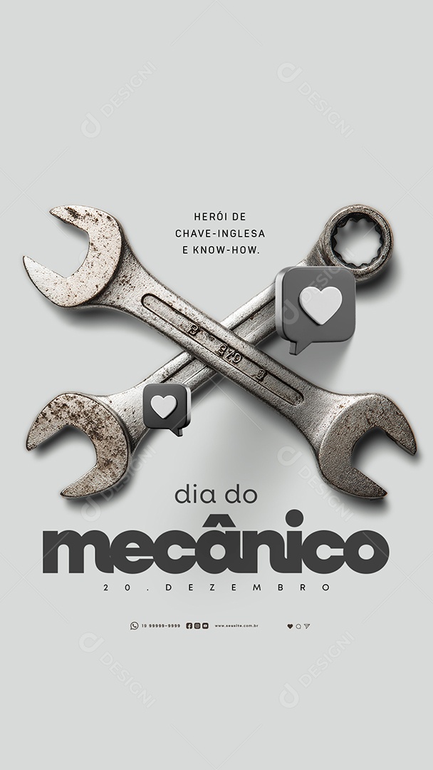 Story Dia do Mecânico 20 de Dezembro Herói de Chave Inglesa Social Media PSD Editável