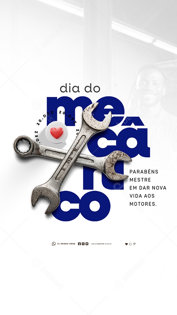 Story Dia do Mecânico 20 de Dezembro Parabéns Mestre Social Media PSD Editável