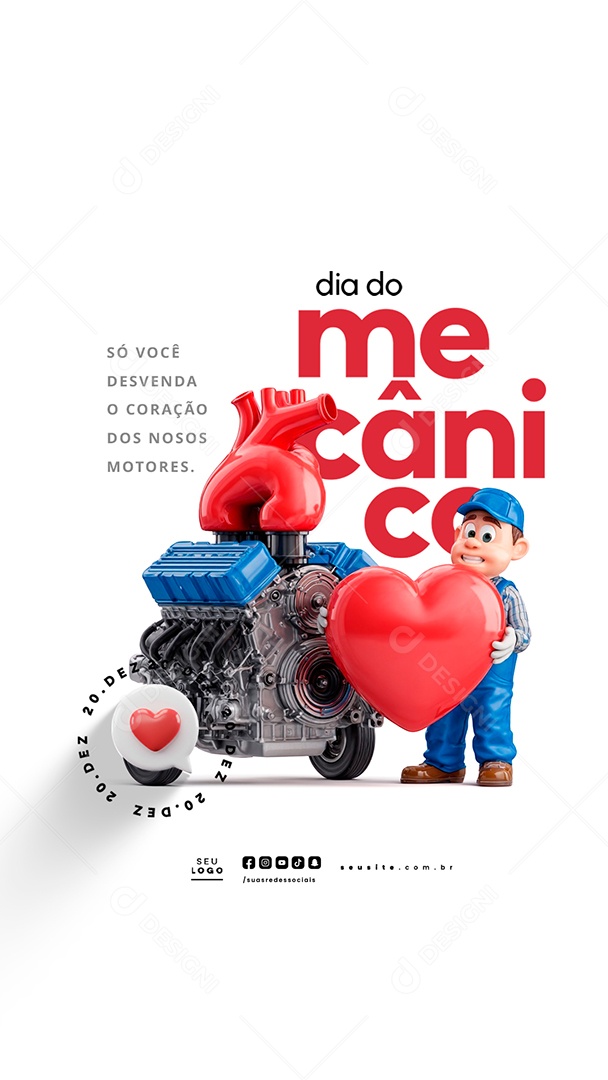 Story Dia do Mecânico 20 de Dezembro Só Você Desvenda o Coração Social Media PSD Editável