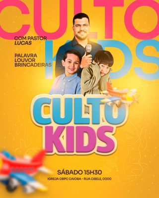 Culto Kids com Pastor Lucas Sábado 15h30 PSD Editável