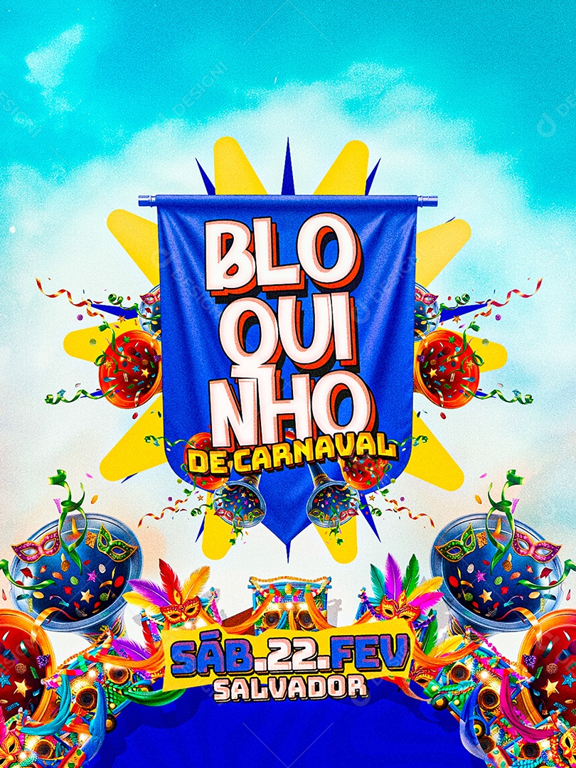 Flyer Bloquinho de Carnaval Social Media PSD Editável