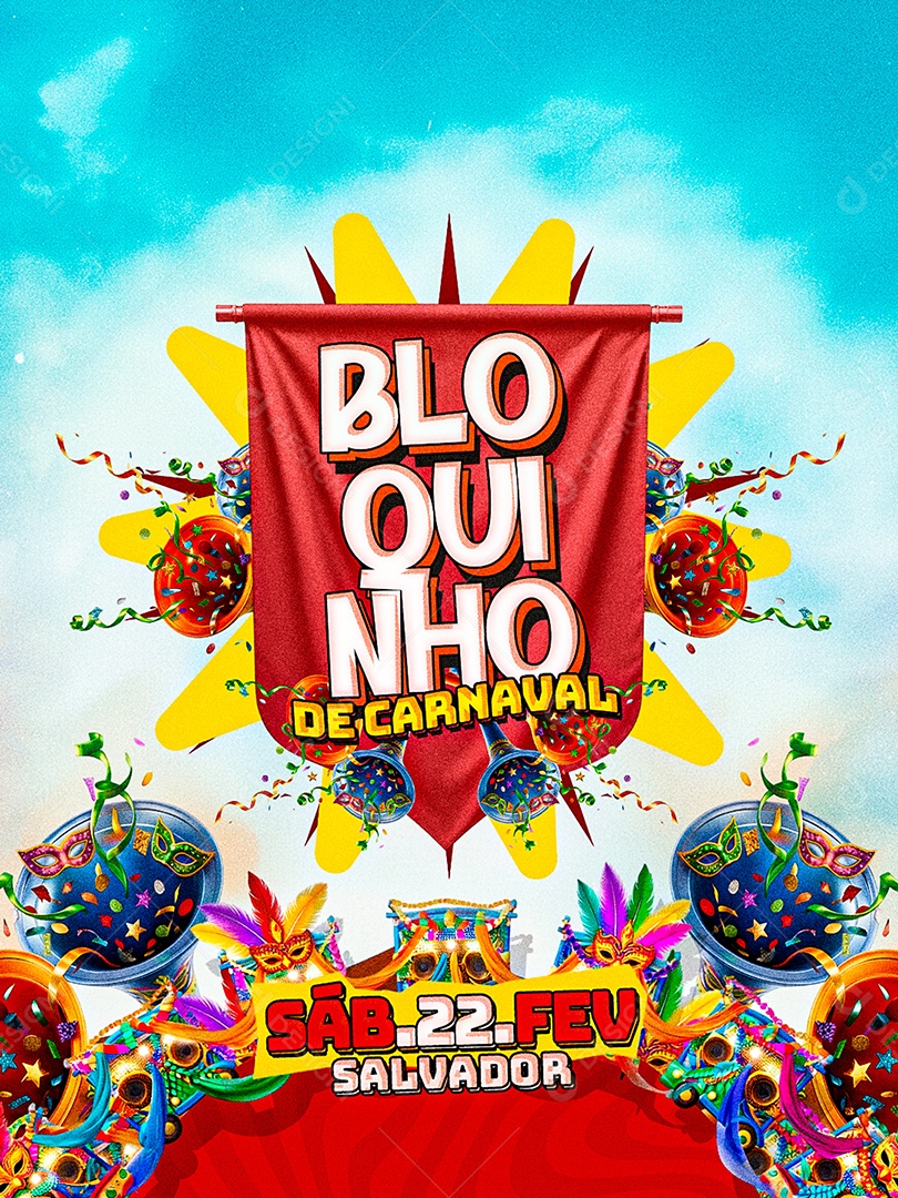 Flyer Bloquinho de Carnaval Social Media PSD Editável