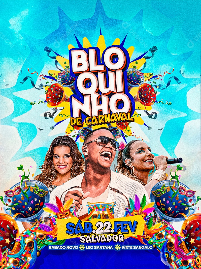 Flyer Bloquinho de Carnaval Social Media PSD Editável