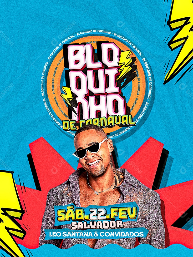 Flyer Bloquinho de Carnaval Social Media PSD Editável