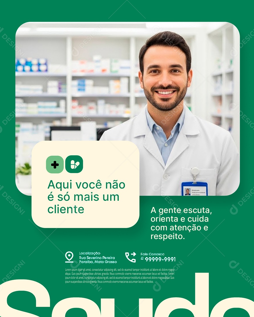 Farmácia Aqui Você Não é Só Mais Um Cliente Social Media PSD Editável