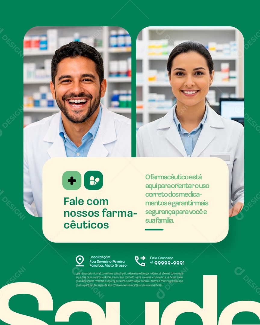 Farmácia Fale com Nossos Farmacêuticos Social Media PSD Editável