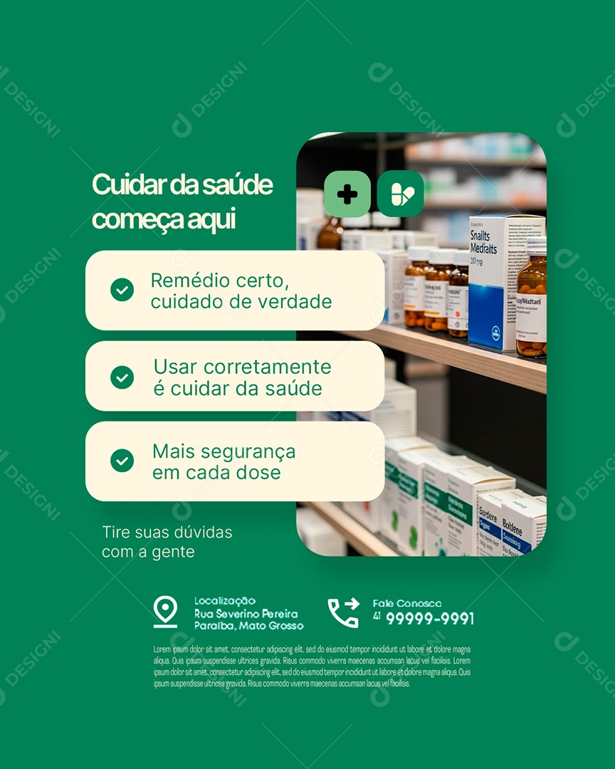 Farmácia Cuidar da Saúde Começa Aqui Social Media PSD Editável