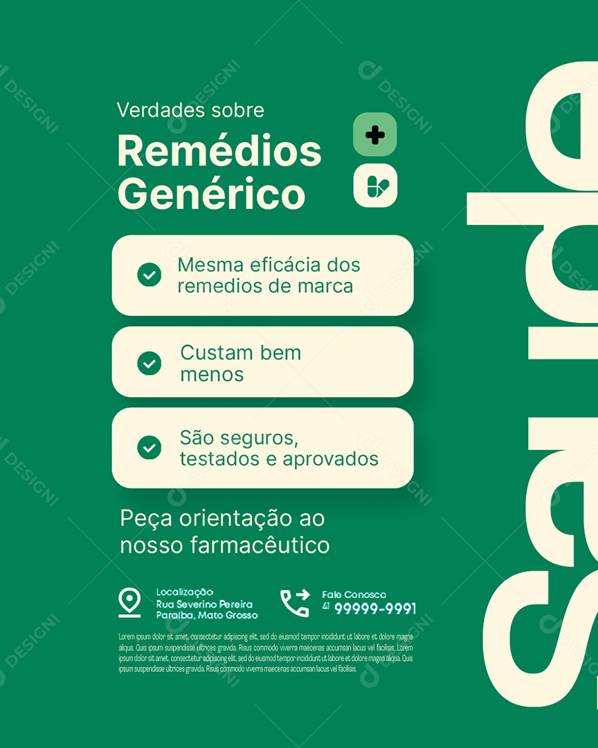 Farmácia Verdade Sobre Remédios Genérico Social Media PSD Editável