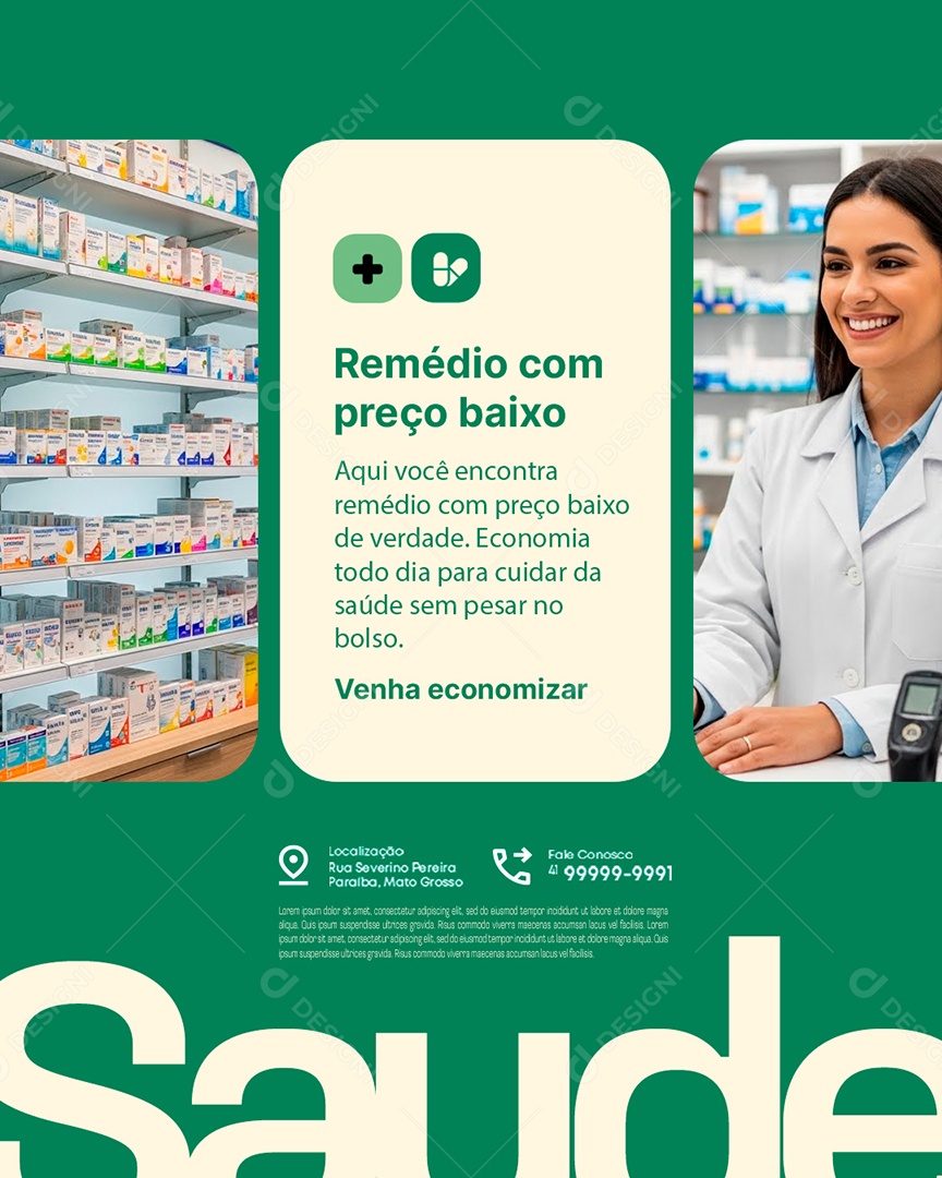 Farmácia Remédio com Preço Baixo Social Media PSD Editável
