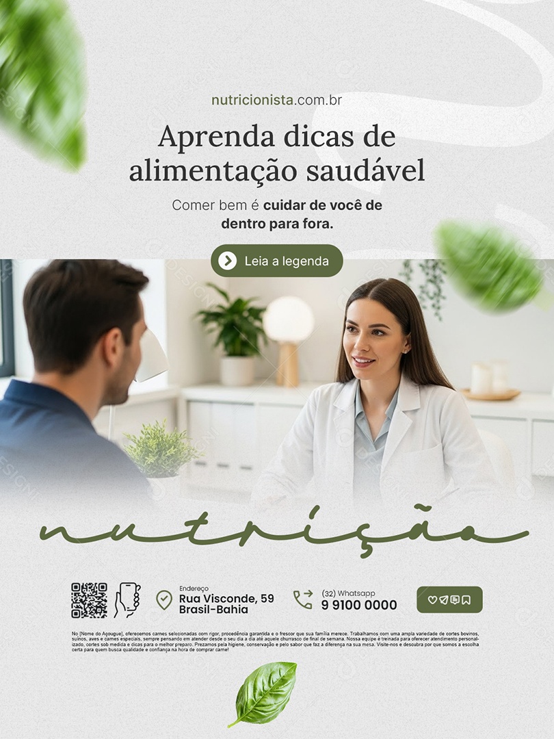 Nutricionista Aprenda Dicas de Alimentação Saudável Social Media PSD Editável