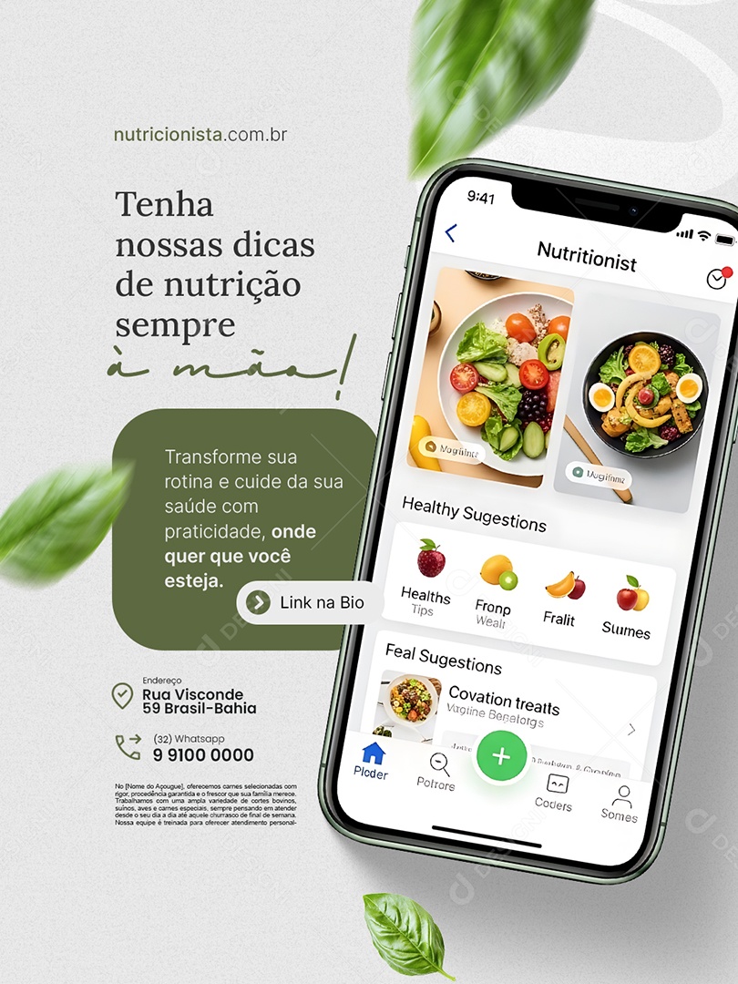 Nutricionista Tenha Nossas Dicas de Nutrição Sempre à Mão Social Media PSD Editável