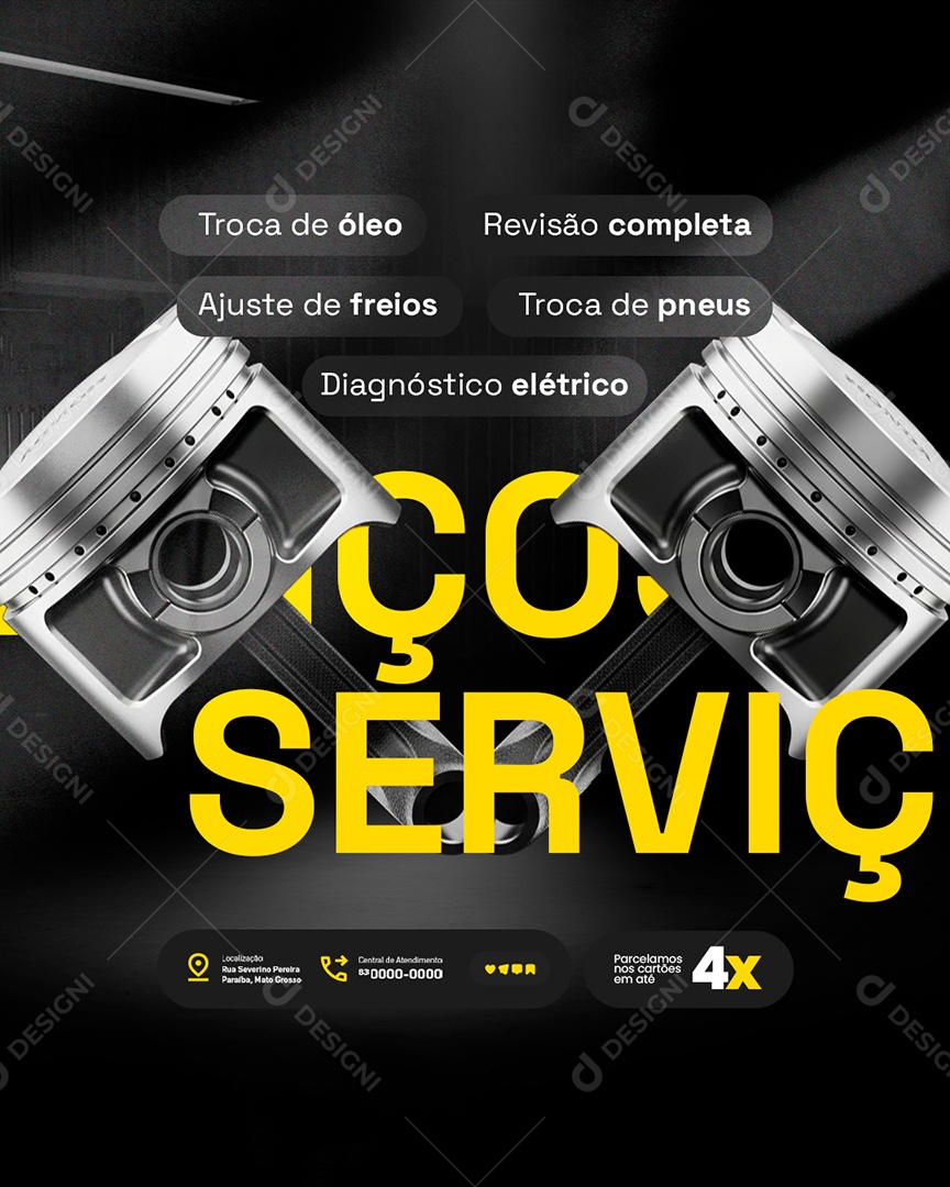 Oficina de Motos Serviço Troca de Óleo Ajuste de Freios Revisão Completa Social Media PSD Editável