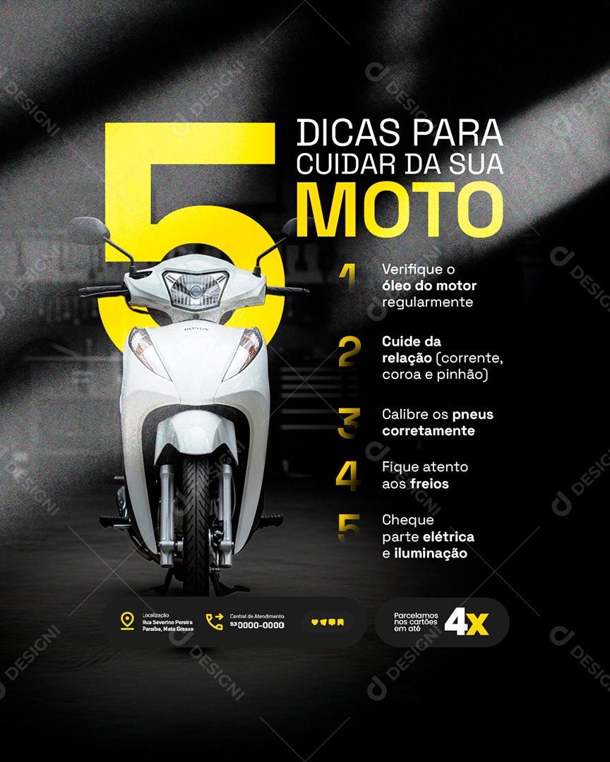 Oficina de Motos Cinco Dicas para Cuidar da Sua Moto Social Media PSD Editável
