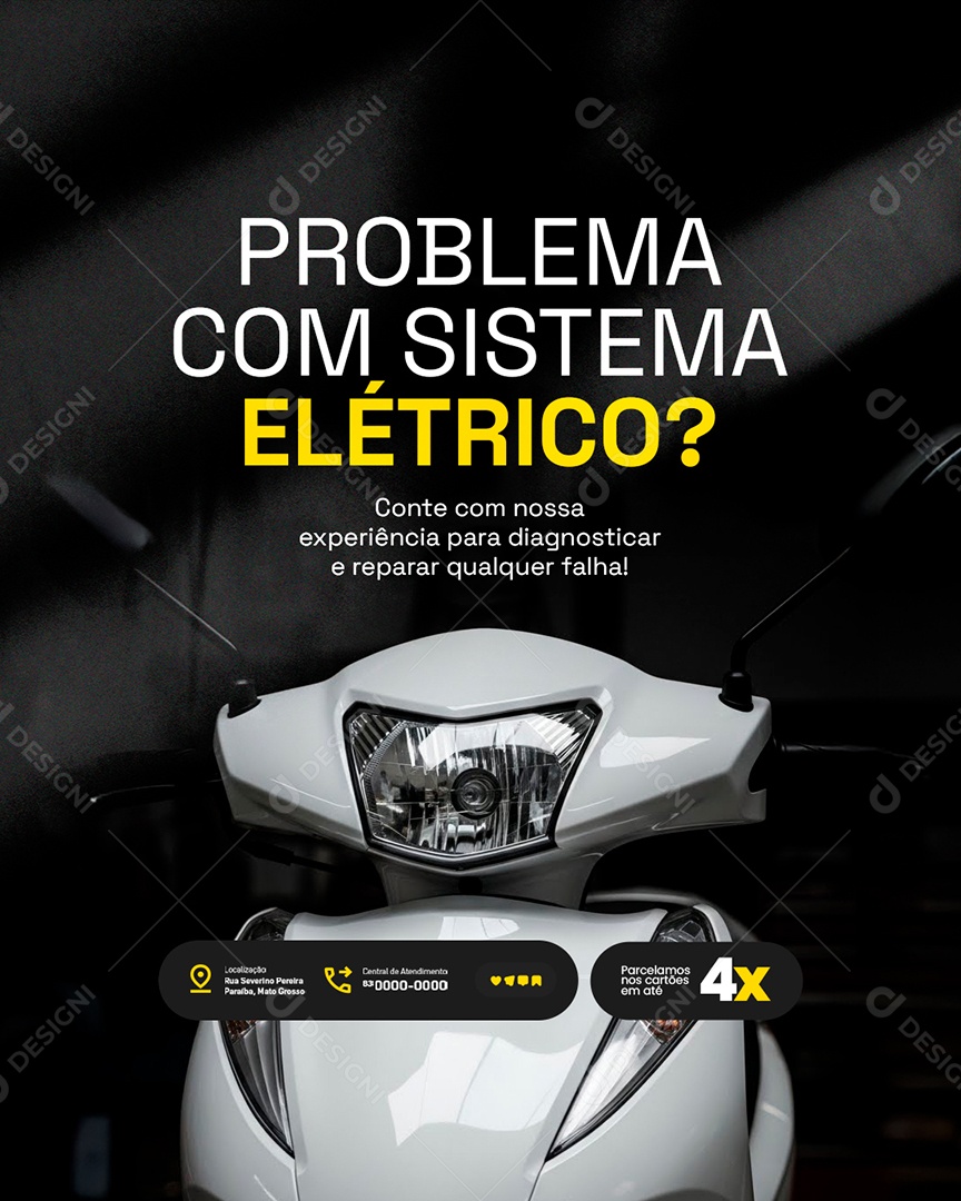 Oficina de Motos Problema com Sistema Elétrico Social Media PSD Editável