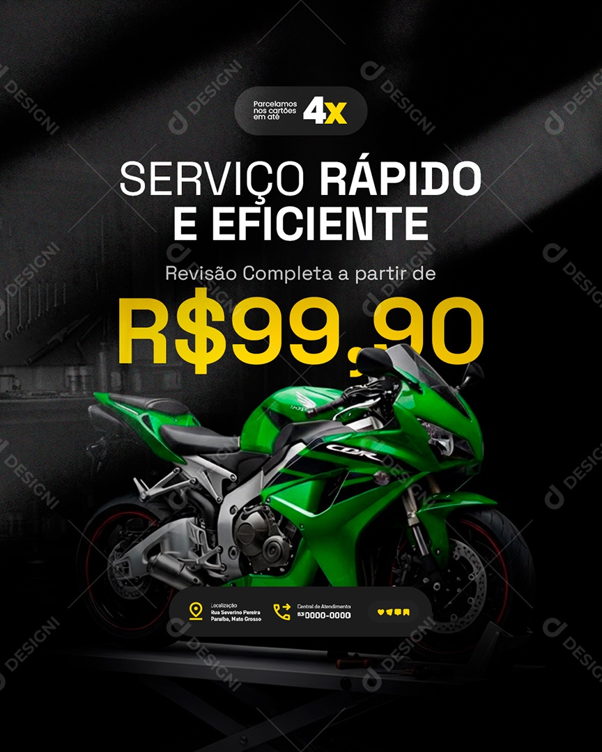 Oficina de Motos Serviço Rápido e Eficiente Social Media PSD Editável