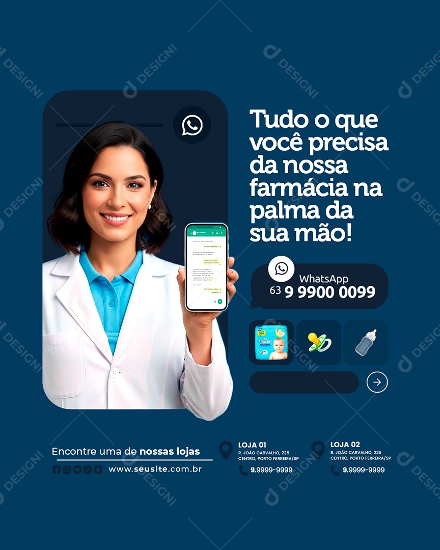 WhatsApp Tudo o Que Você Precisa da Nossa Farmácia Social Media PSD Editável