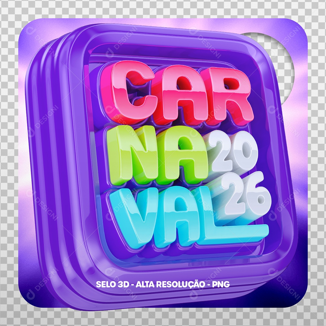 Carnaval Selo 3D Colorido para Composição PSD