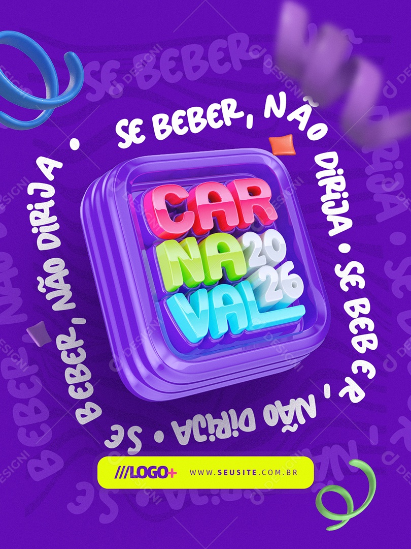 Carnaval 2026 Se Beber Não Dirija Social Media PSD Editável