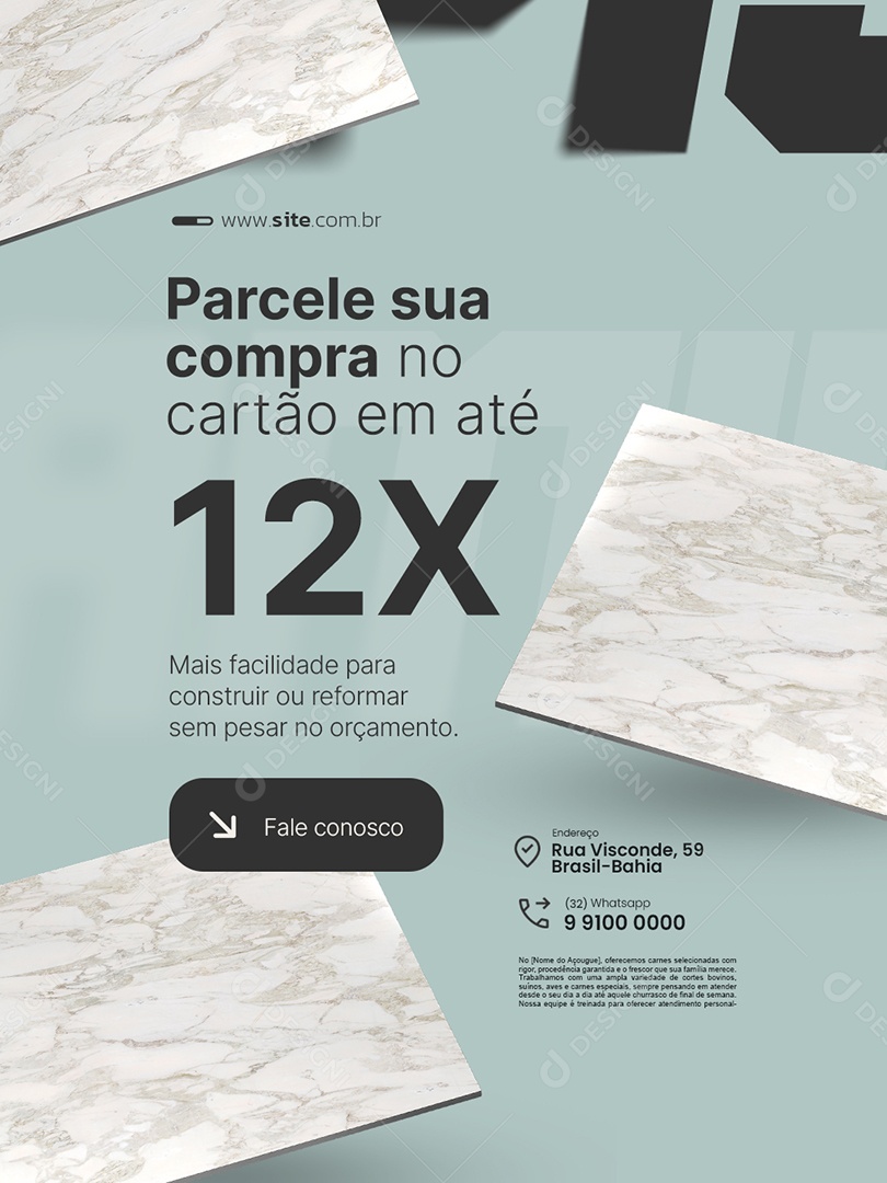 Loja de Pisos Parcele Sua Compra no Cartão em Até 12x Social Media PSD Editável