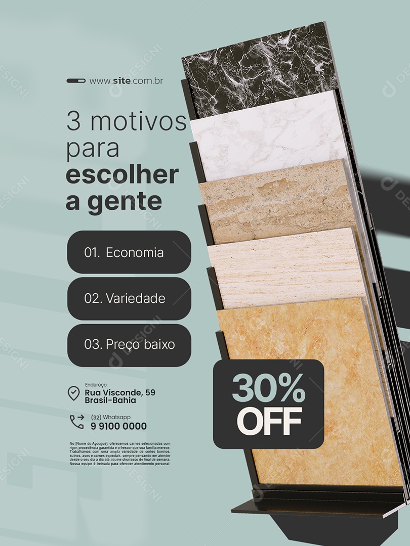 Loja de Pisos Três Motivos para Escolher a Gente 30% Off Social Media PSD Editável